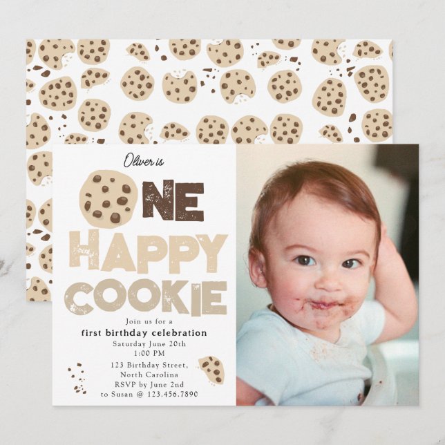 One Happy Cookie Invite 1st  First Birthday Photo (Front/Back)