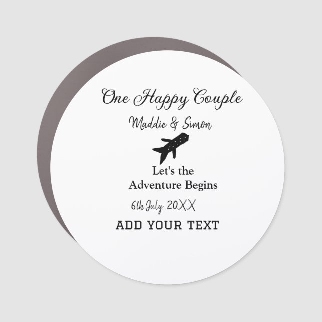 One happy Couple let's adventure begins wedding co Car Magnet (Front)