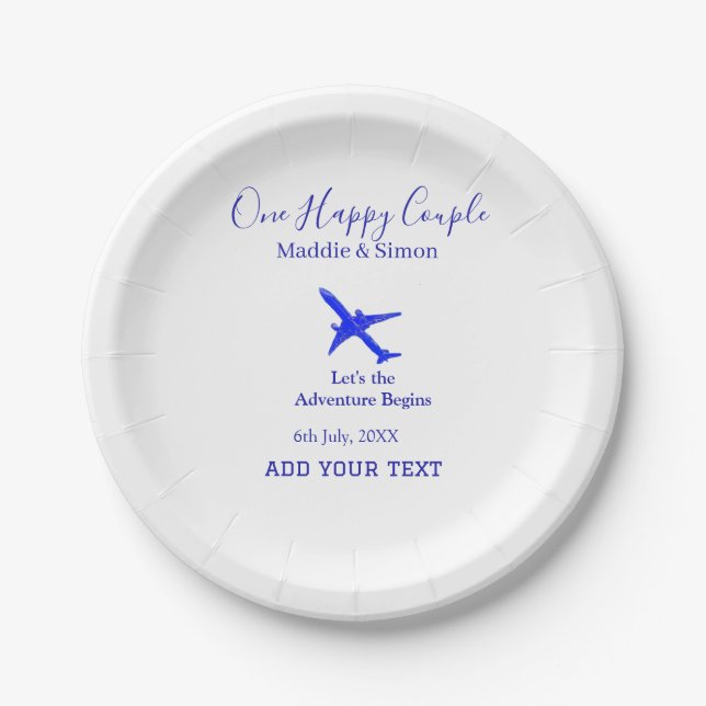 One happy Couple let's adventure begins wedding co Paper Plates (Front)
