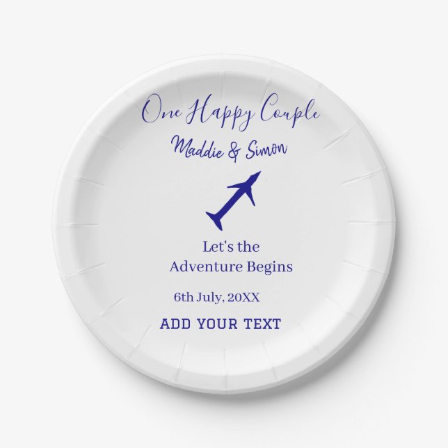 One happy Couple let's adventure begins wedding co Paper Plates (Front)