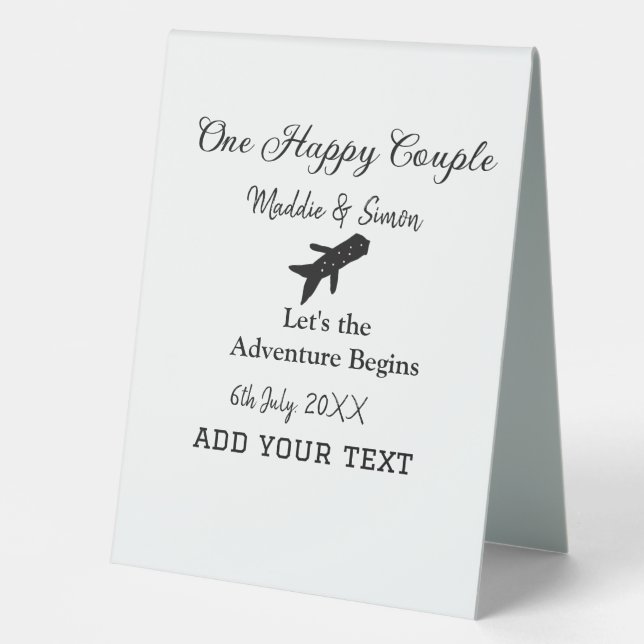 One happy Couple let's adventure begins wedding co Table Tent (Front)