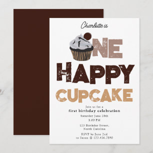 One Happy Cupcake Invite 1st First Birthday Cute