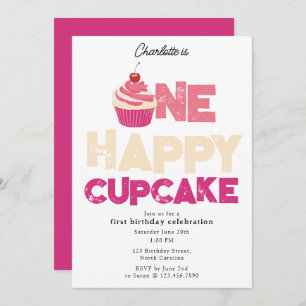 One Happy Cupcake Invite 1st First Birthday Cute