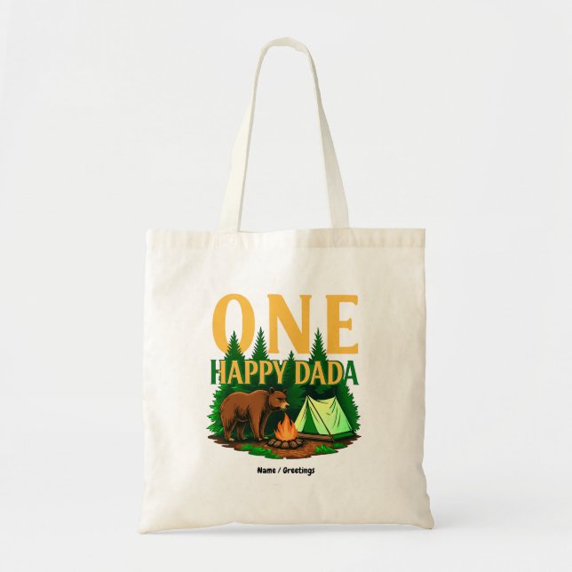 One Happy Dada First Birthday Bear Camping Funny Tote Bag (Front)