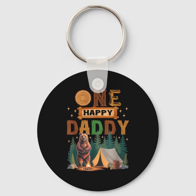 One Happy Daddy Camper 1st Birthday Camng Bear  Keychain (Front)