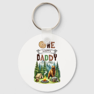 One Happy Daddy Camper First Birthday Camping Bear Keychain