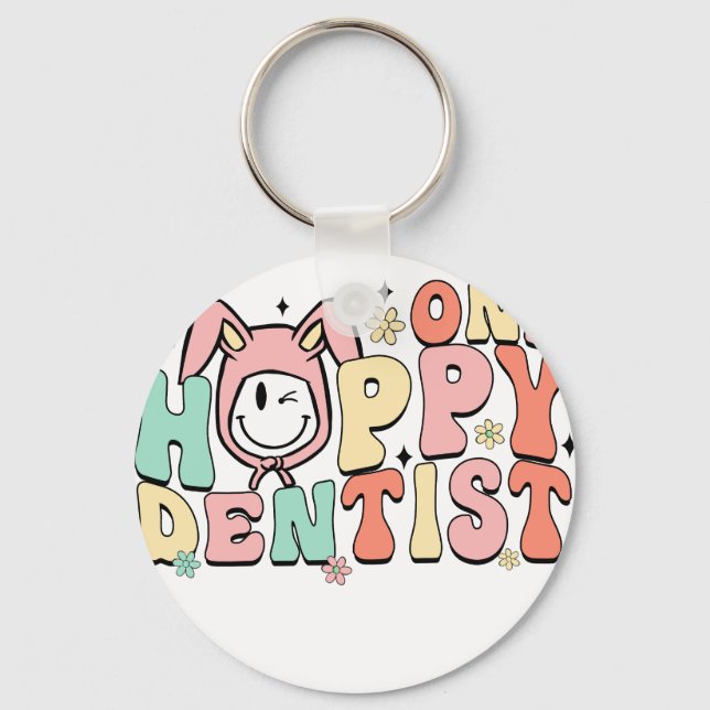 one happy dentist, retro, vintage keychain (Front)