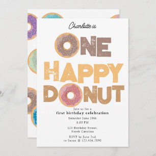 One Happy Donut Invite 1st First Birthday Cute