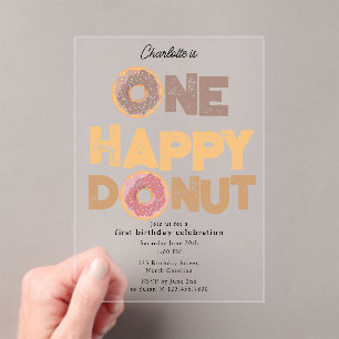 One Happy Donut Invite 1st First Birthday Cute Acrylic Invitations