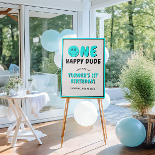 One Happy Dude 1st Birthday Blue Smiley Welcome Foam Board