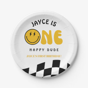 One Happy Dude 1st Birthday Checkered Paper Plates