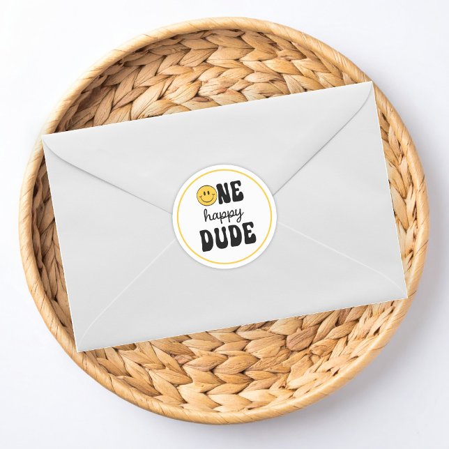 One Happy Dude 1st Birthday Classic Round Sticker (Creator Uploaded)