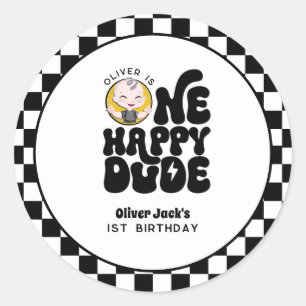 One Happy Dude 1st Birthday Classic Round Sticker