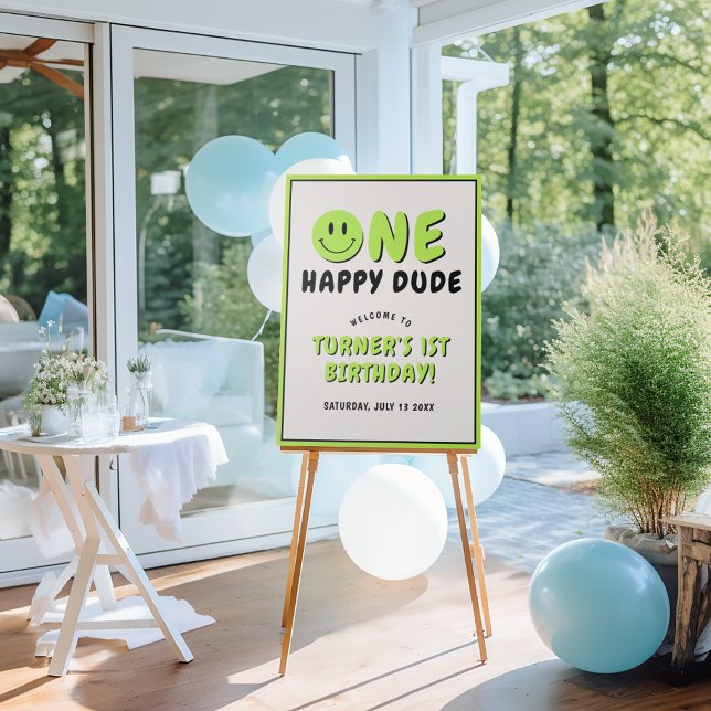 One Happy Dude 1st Birthday Green Smiley Welcome Foam Board (Creator Uploaded)