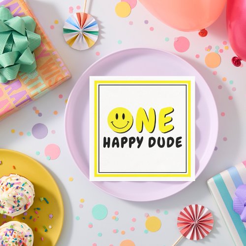One Happy Dude 1st Birthday Party Yellow Smiley Napkins