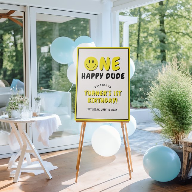 One Happy Dude 1st Birthday Yellow Smiley Welcome Foam Board (Creator Uploaded)