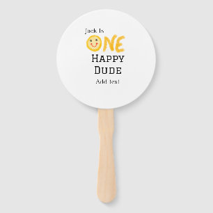 One happy dude 1st happy Birthday smiley yellow Hand Fan