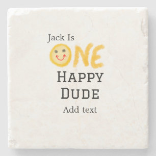 One happy dude 1st happy Birthday smiley yellow  Stone Coaster