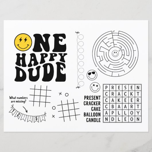 One Happy Dude 1stBirthday Party Placemat Activity (Front)