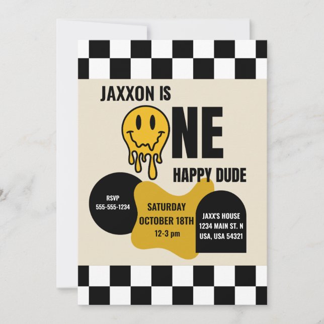 ONE Happy Dude Birthday Invitation (Front)