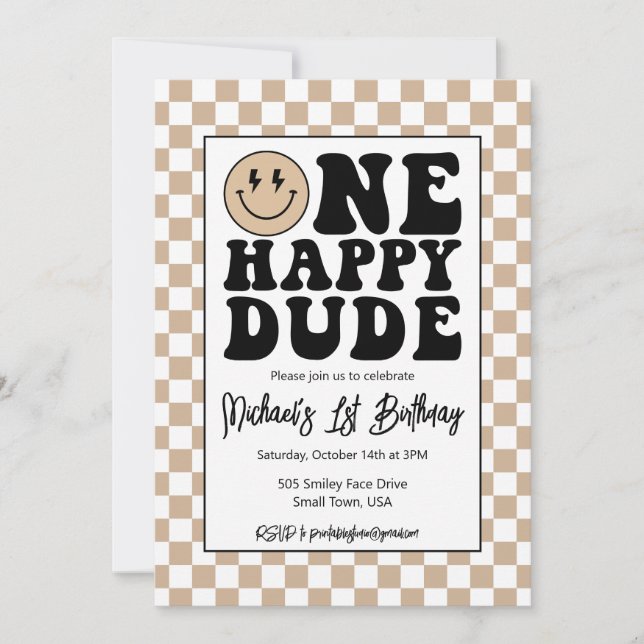 One Happy Dude Birthday Invitation (Front)