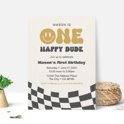 One Happy Dude Birthday Invitation  Happy Dude