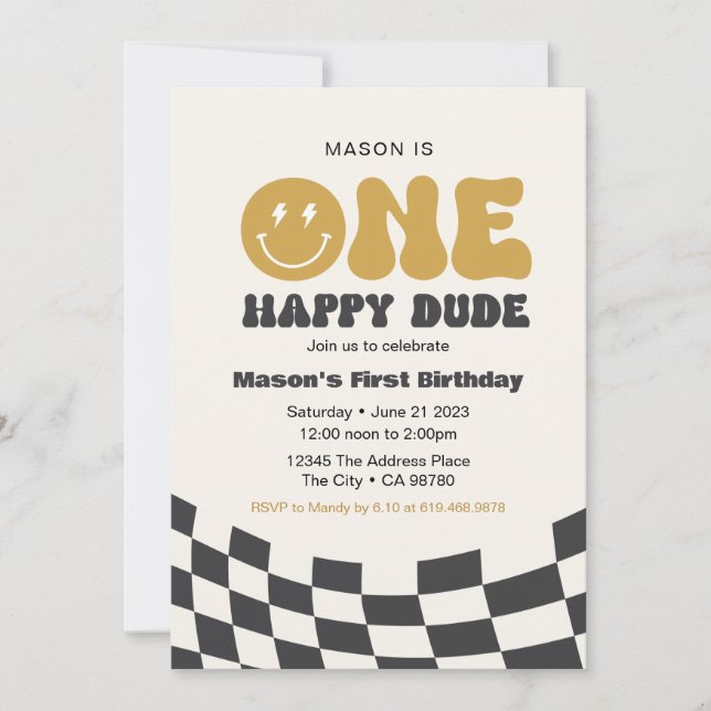 One Happy Dude Birthday Invitation • Happy Dude (Front)