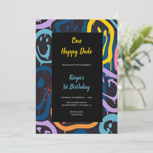 one happy dude  birthday party invitation (Standing Front)