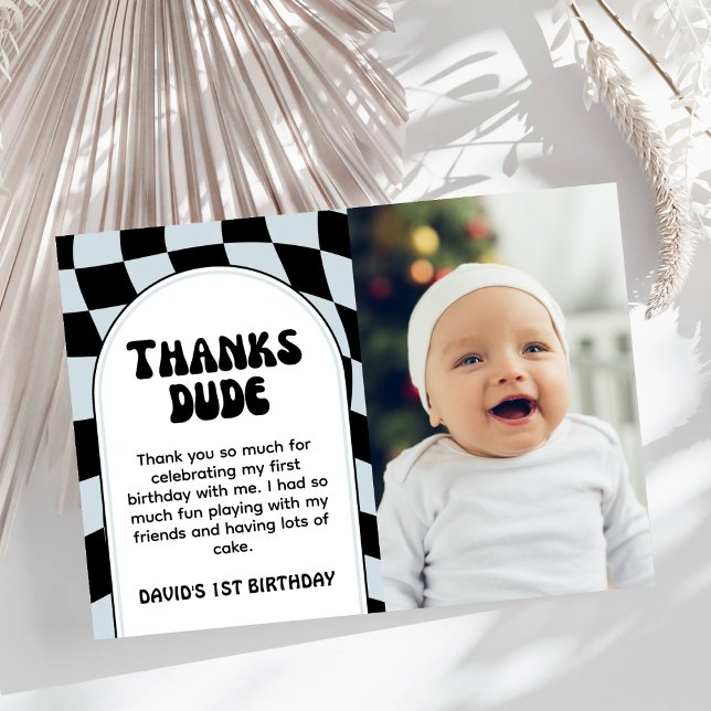 One Happy Dude Blue Birthday Flat Thank You Card (Creator Uploaded)