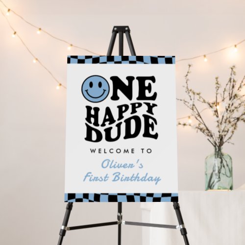 One Happy Dude Blue Boy 1st Birthday Welcome Sign