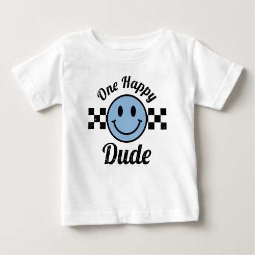 One Happy Dude Blue Happy Smile Birthday Matching Baby T_Shirt