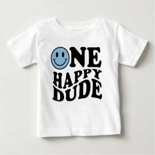 One Happy Dude Blue Happy Smile Boy 1st Birthday  Baby T-Shirt