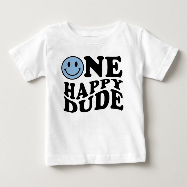One Happy Dude Blue Happy Smile Boy 1st Birthday  Baby T-Shirt (Front)