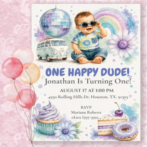 One Happy Dude Boho 1st Birthday Party Invitation