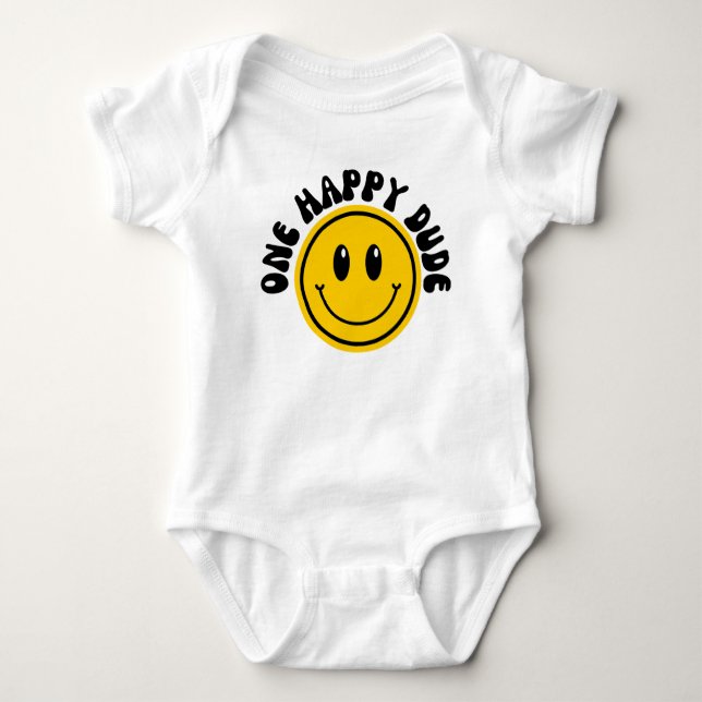 One Happy Dude  Boy 1st Birthday Baby Bodysuit (Front)