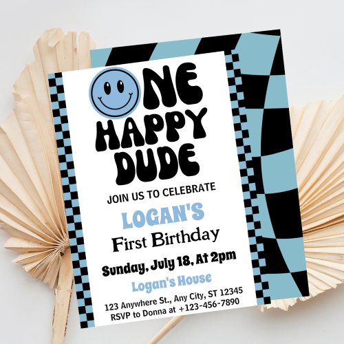 One Happy Dude Boy 1st Birthday  Invitation