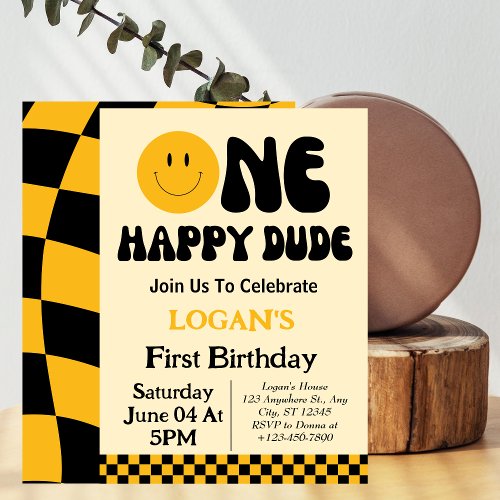 One Happy Dude Boy 1st Birthday Invitation