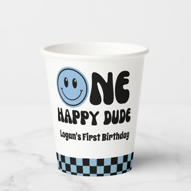 One Happy Dude Boy 1st Birthday Paper Cups (Front)