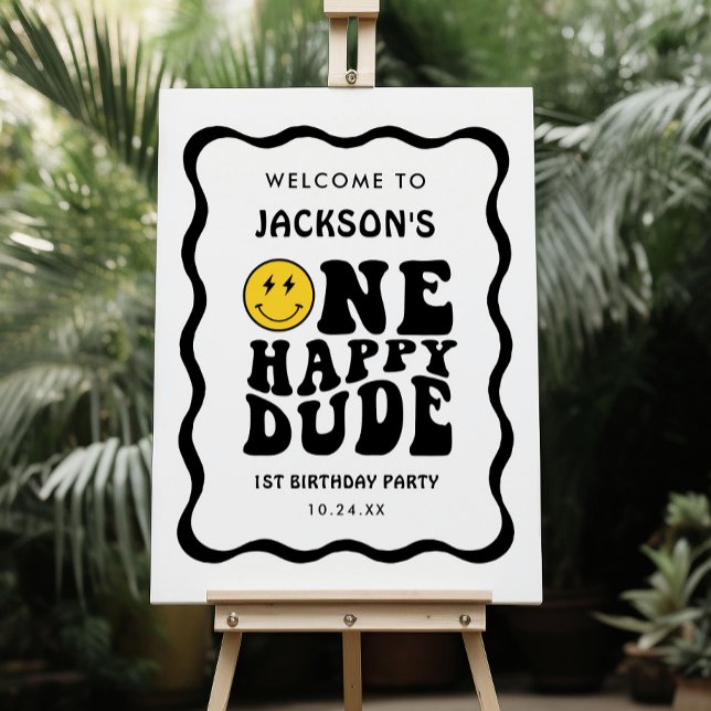 One Happy Dude Boy 1st Birthday Party Welcome Foam Board (Creator Uploaded)