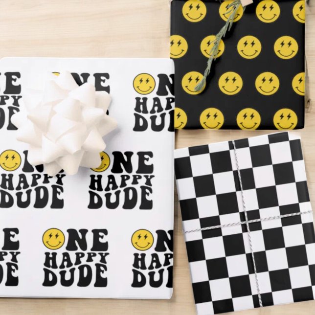 One Happy Dude Boy 1st Birthday Party  Wrapping Paper Sheets (Creator Uploaded)
