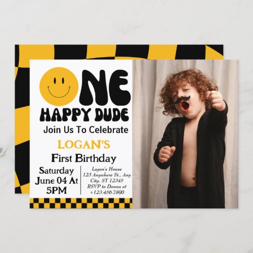 One Happy Dude Boy 1st Birthday Photo Invitation