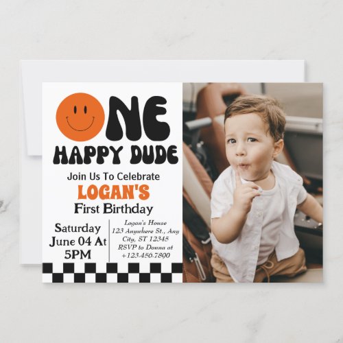 One Happy Dude Boy 1st Birthday Photo Invitation