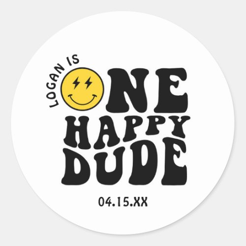 One Happy Dude Boy First Birthday Party Classic Round Sticker