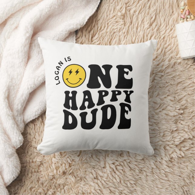 One Happy Dude Boy First Birthday Party Throw Pillow (Blanket)