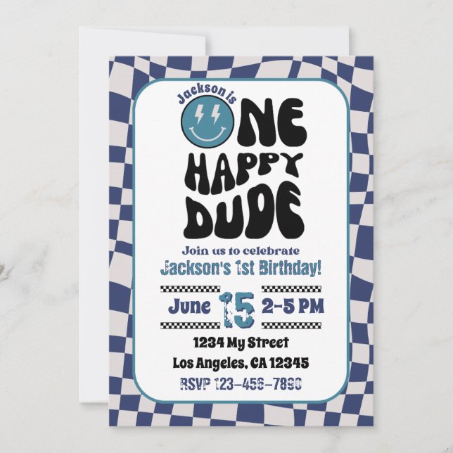 One Happy Dude Boy's Birthday Party Invitation (Front)