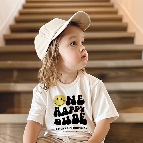 One Happy Dude  Boys Happy Face Rad 1st Birthday Baby T_Shirt
