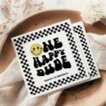 One Happy Dude | Boys Rad Kids 1st Birthday Napkins<br><div class="desc">Are you celebrating your happy little dude? Explore our collection of fun and totally rad birthday stationery and party supplies for the ultimate first birthday celebration! This design features a stellar smile,  groovy typography and black and white checkered patterns! Perfect for your birthday party table setting.</div>