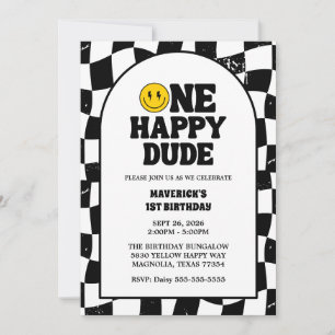 One Happy Dude Boy's Retro 1st Birthday  Invitation