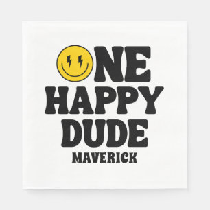 One Happy Dude Boy's Retro 1st Birthday Napkins