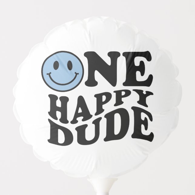 One Happy Dude Checker Blue Happy Smile Birthday Balloon (Front)